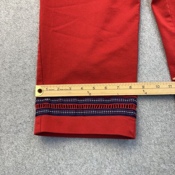 Croft Barrow Pants Women's 12 Red Capri Embroidered Hem Pull On Comfort Stretch - Picture 5 of 10